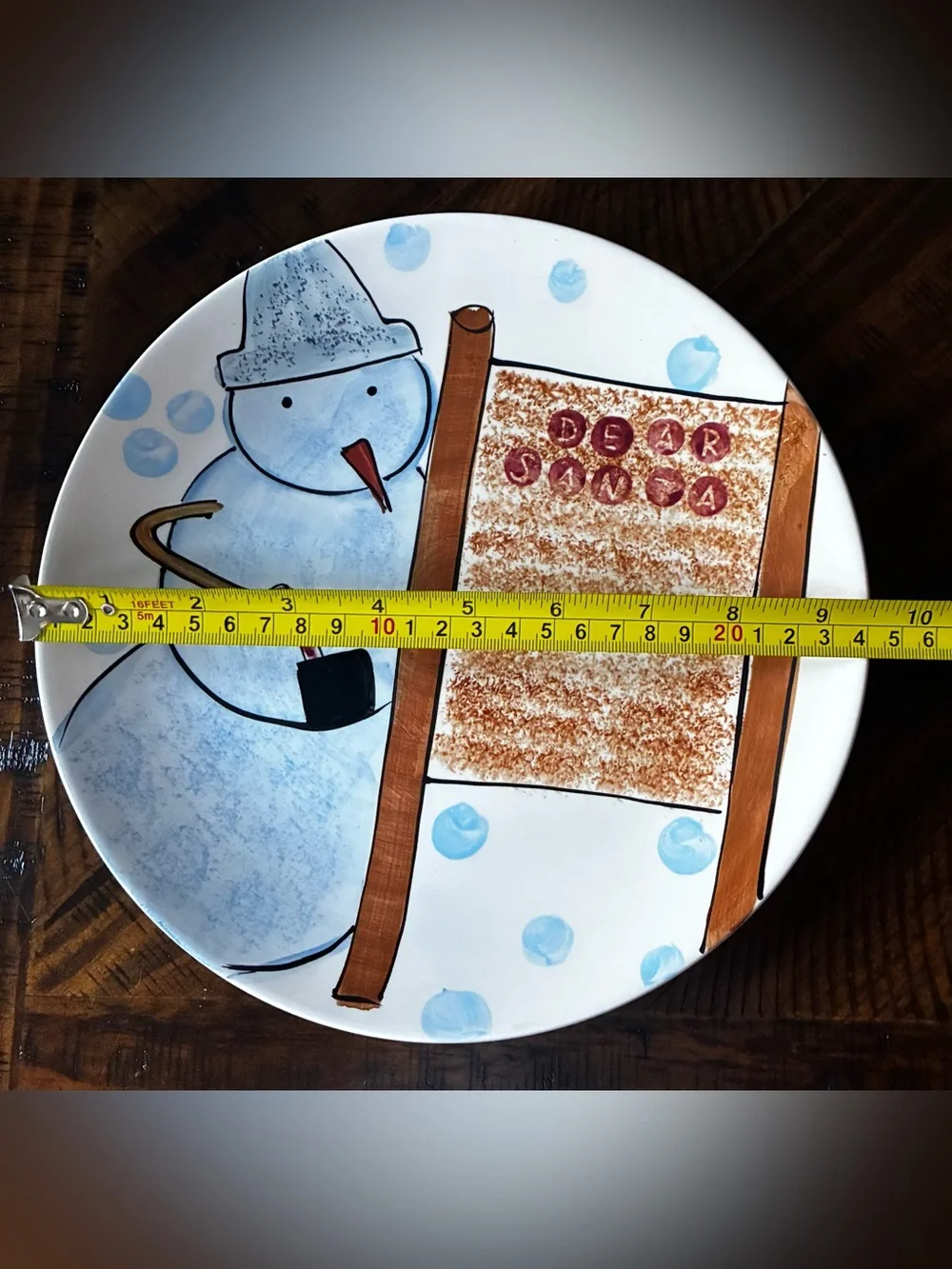 Hand-Painted Blue Snowman Holiday Ceramic Cookie Plate